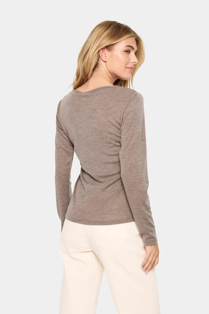 Saint Tropez GarminaSZ Wool LS Blouse Iron Melange