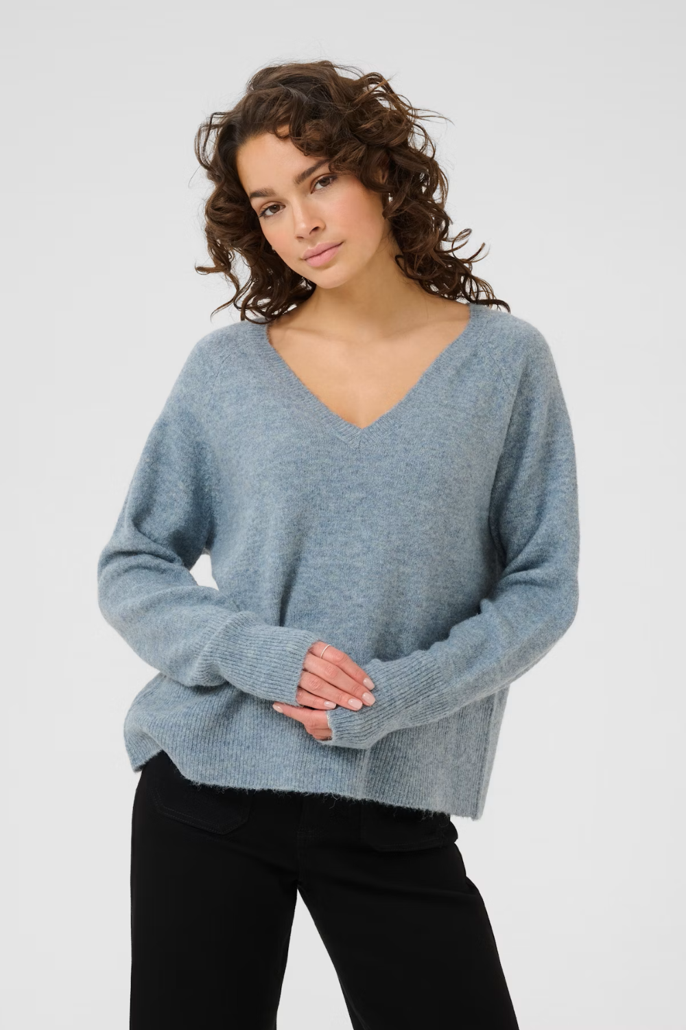 Kaffe KAniel V Neck Pullover Windward Blue