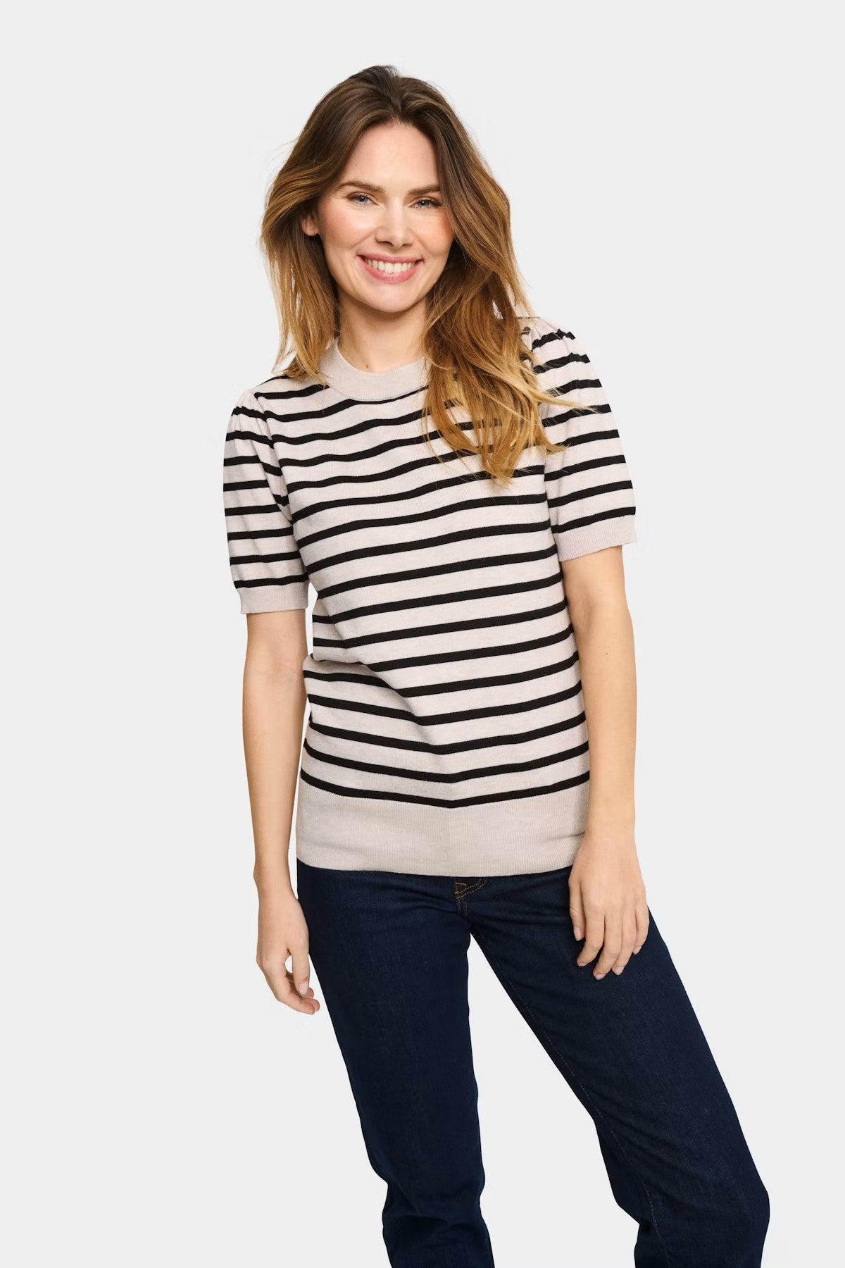 Saint Tropez MilaSZ SS Striped Pullover Gray Morn Mila Stripe