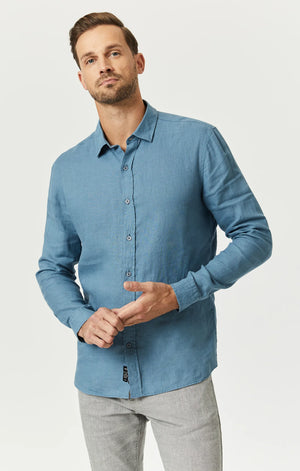 Mavi Mens Linen Long Sleeve Shirt Bluestone
