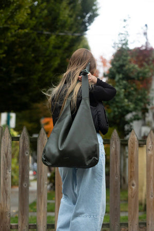 Risa Knot Tote Leather Hunter Green