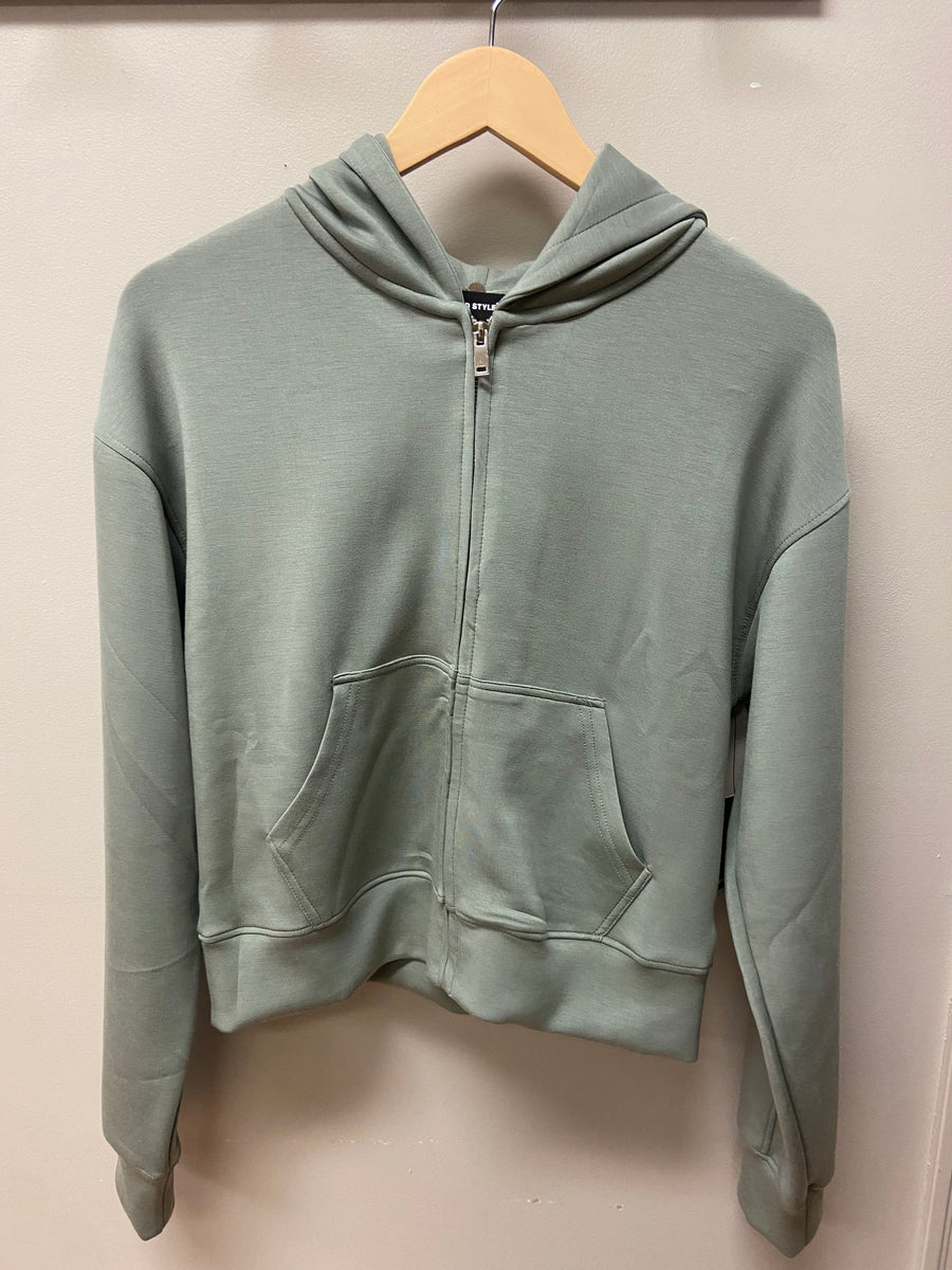 RD Style Haidelyn Soft Knit LS Zip Up Hoodie Sage