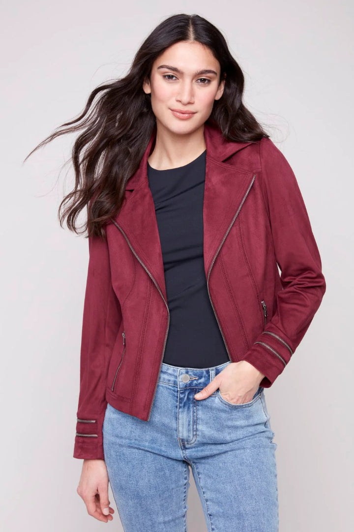 Charlie B Faux Suede Jacket Cabernet