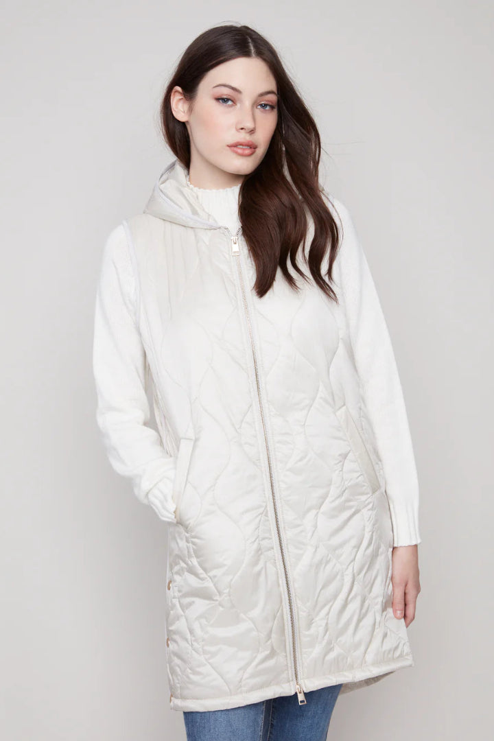 Charlie B Pearlized Puffer Long Vest Champagne