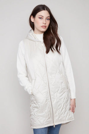 Charlie B Pearlized Puffer Long Vest Champagne
