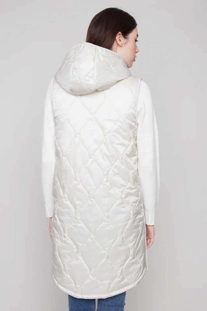 Charlie B Pearlized Puffer Long Vest Champagne