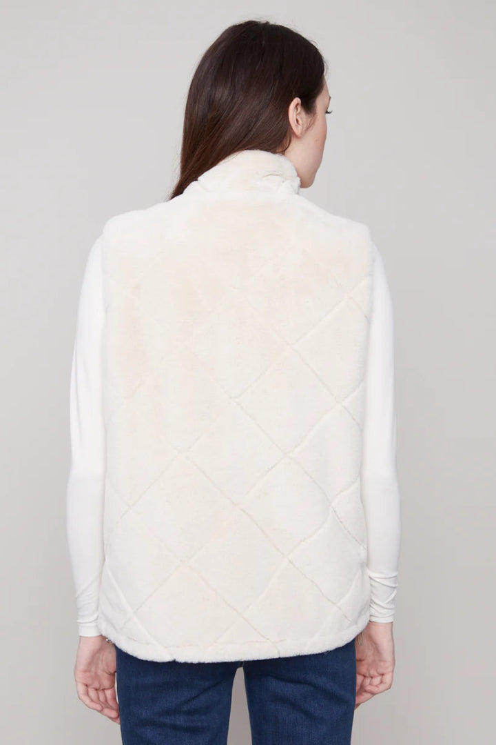 Charlie B Reversible Nylon Faux Fur Vest Greige