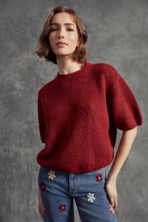 Charlie B Elbow Sleeves Balloon Shape Sweater Cabernet