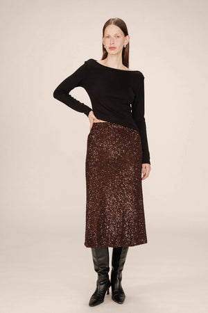 Grace & Mila Tailana Sequin Skirt Chocolate