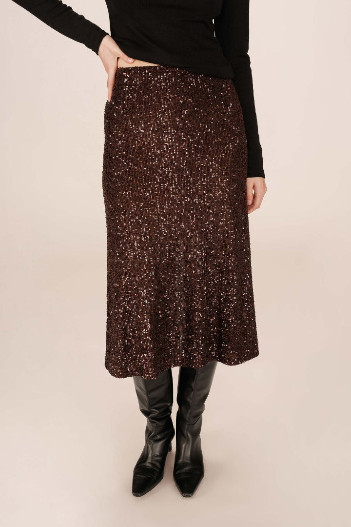 Grace & Mila Tailana Sequin Skirt Chocolate