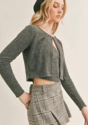 Sage the Label City Girl Crop Cardigan Charcoal