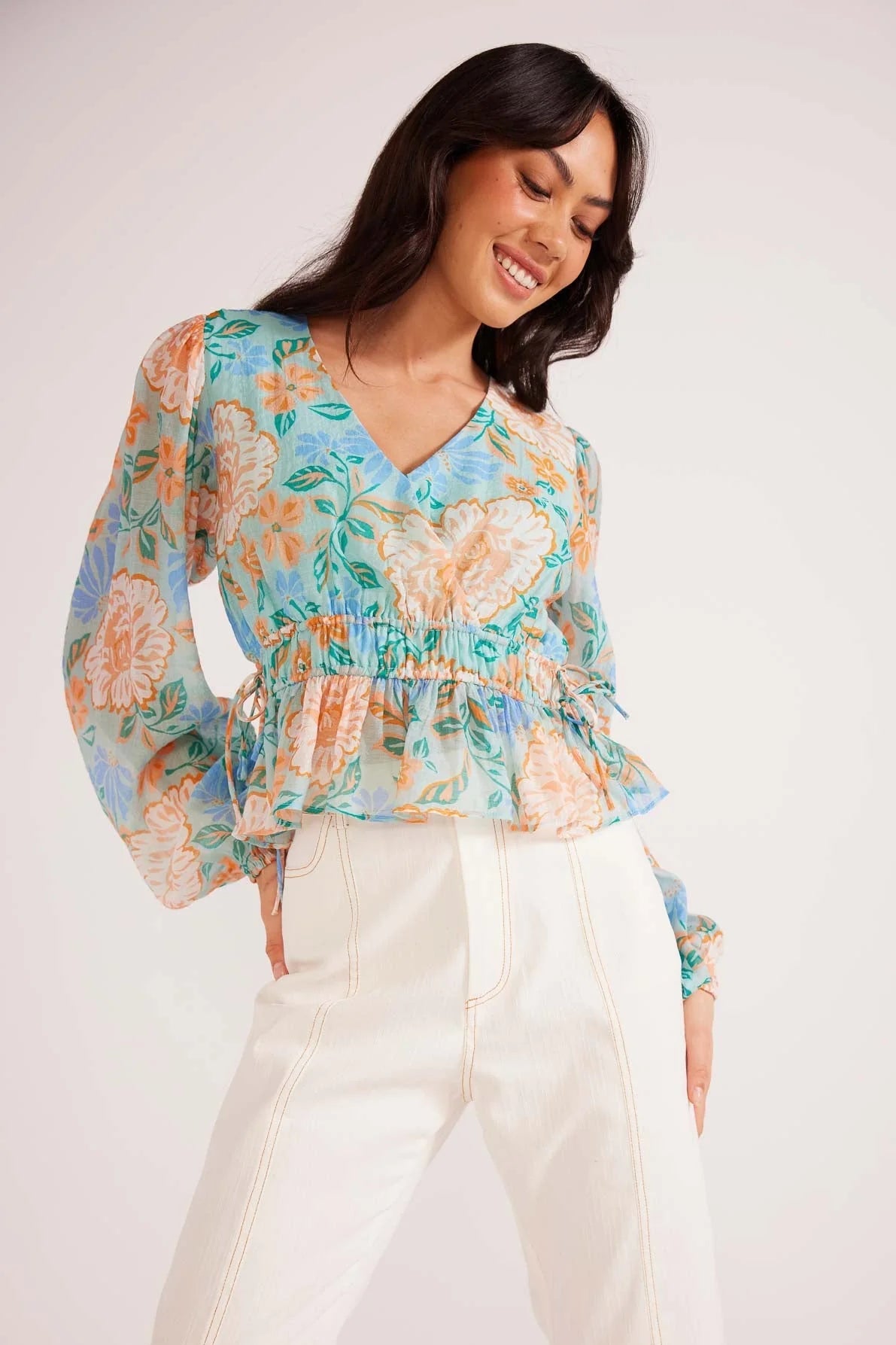 Mink Pink Evelyn Wrap Blouse Mint/Floral