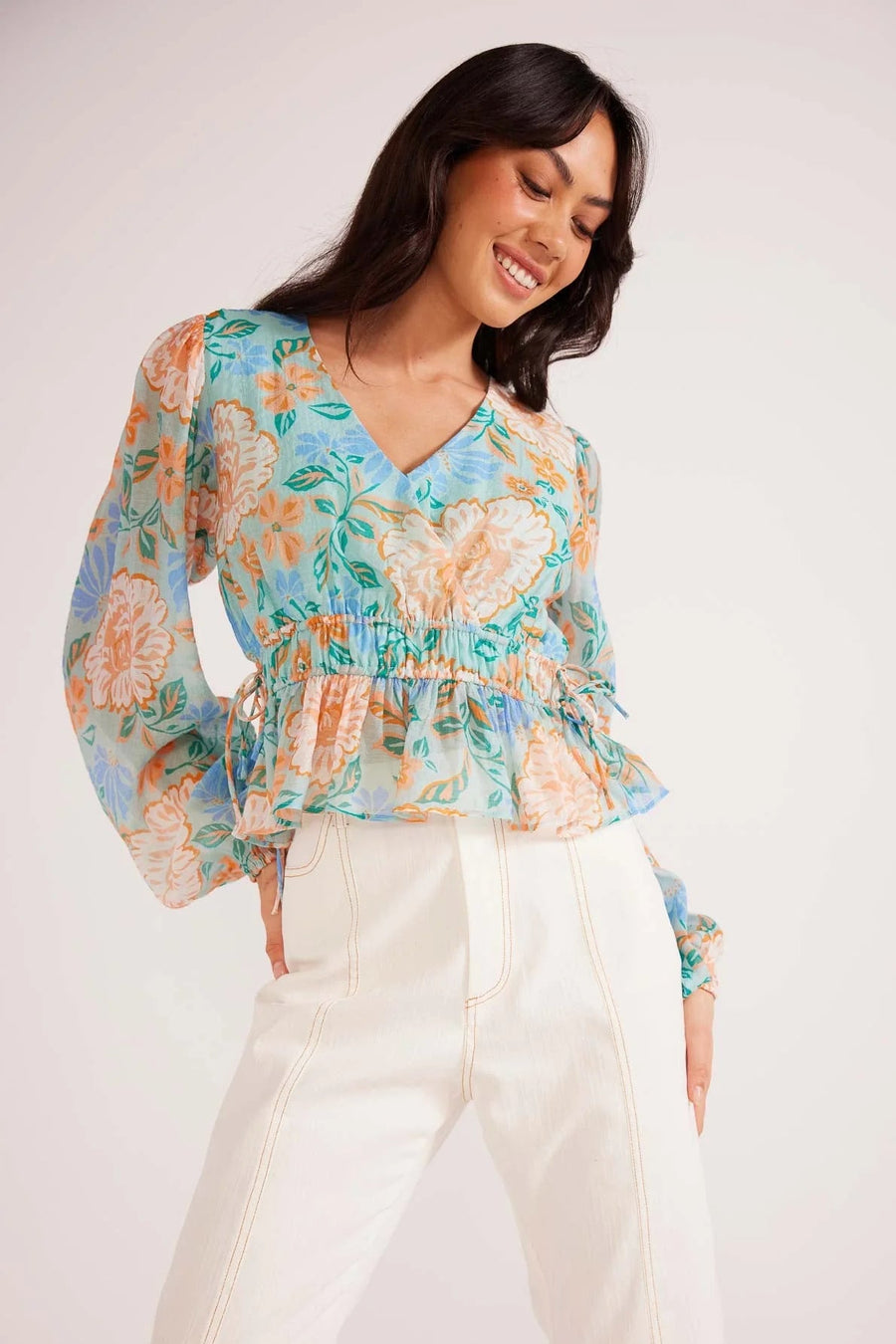 Mink Pink Evelyn Wrap Blouse Mint/Floral