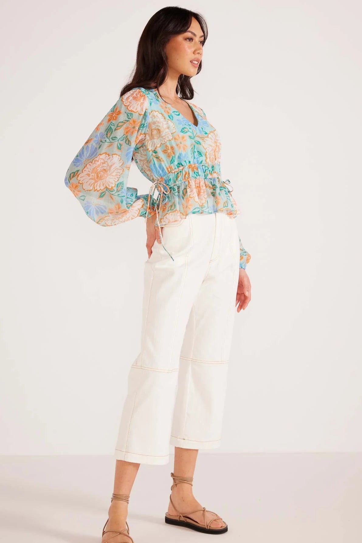 Mink Pink Evelyn Wrap Blouse Mint/Floral