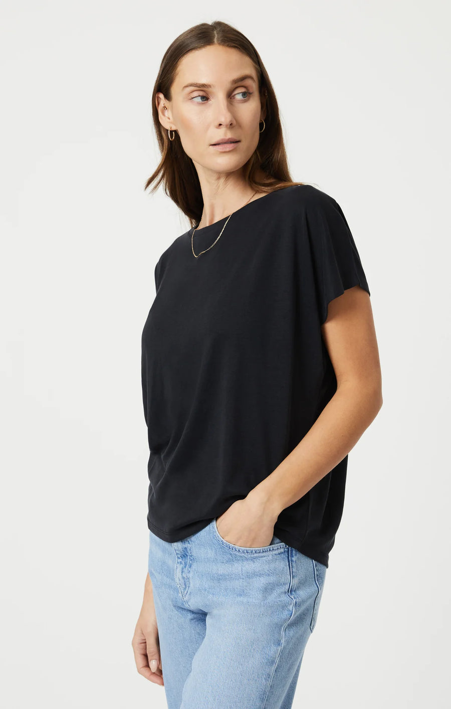 Mavi Boat Neck T-Shirt Black