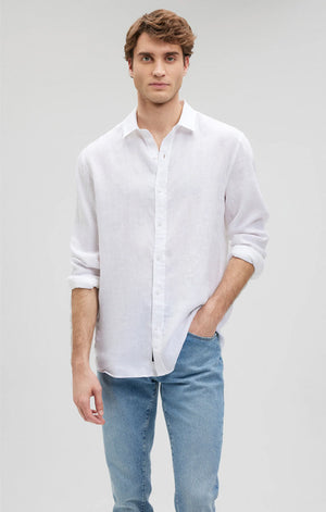 Mavi Mens Linen Long Sleeve Shirt White