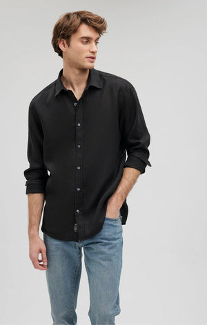 Mavi Mens Linen Long Sleeve Shirt Black