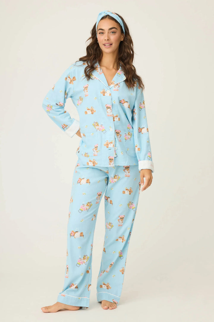 PJ Salvage Beary Cute Bear Print Flannel Set Ice Blue