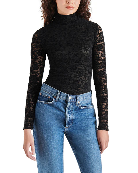 Long-sleeved lace bodysuit in Black for