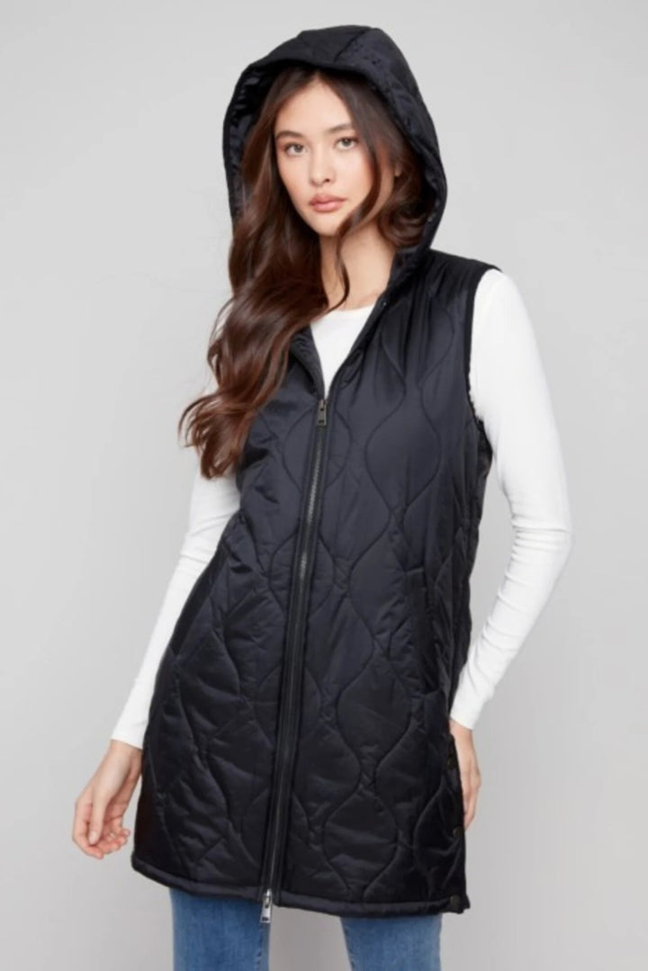 Charlie B Pearlized Puffer Long Vest Black