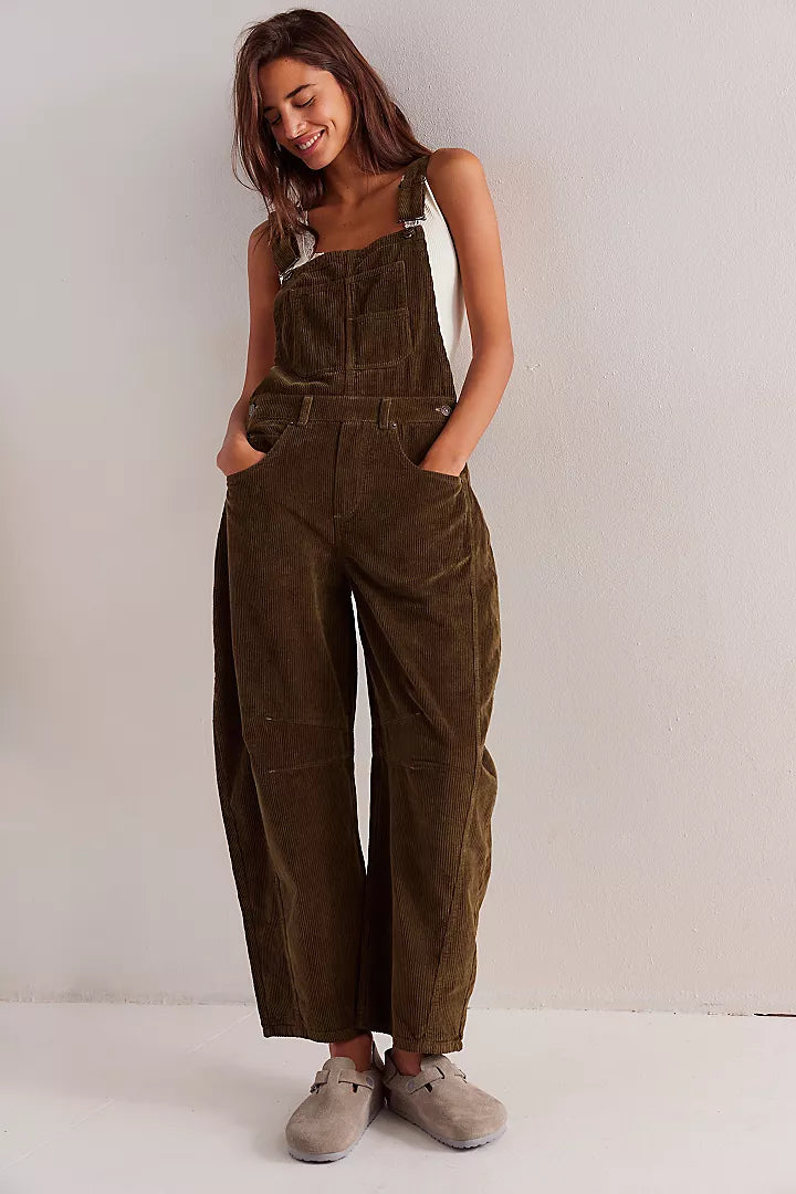 Free People Good Luck Cord Overall Fir Green