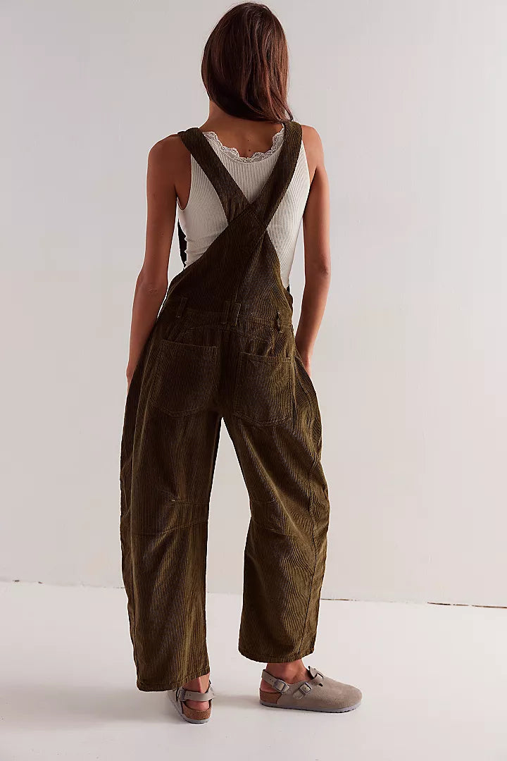 Free People Good Luck Cord Overall Fir Green