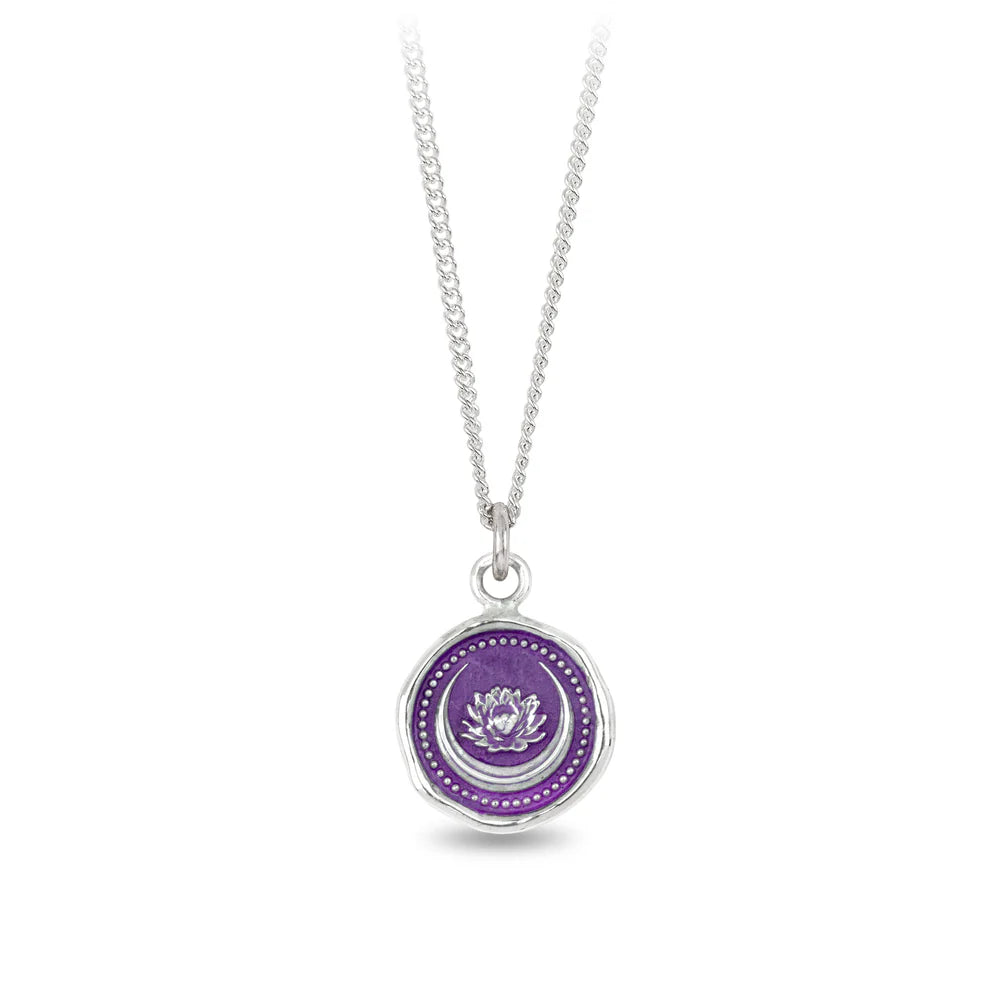 Pyrrha Lotus Flower Talisman - Mystic Violet 18" Fine Curb Chain