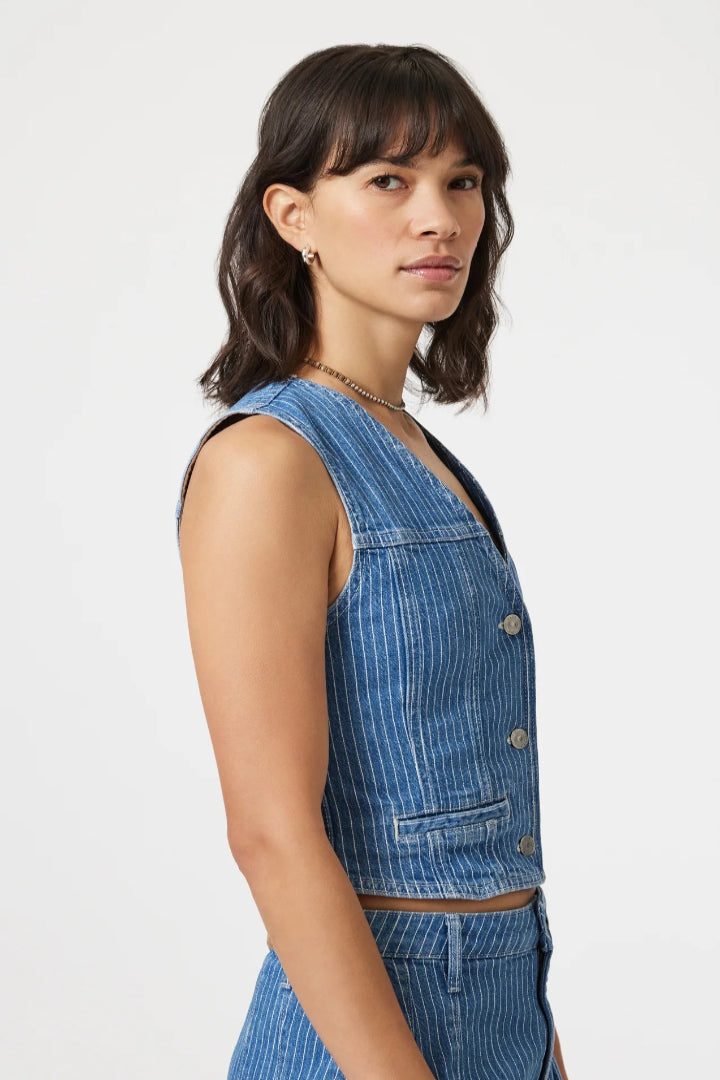 Mavi Merlin Denim Vest Blue Stripe
