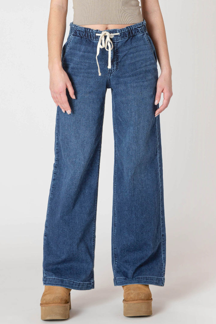 Room 34 By Dex Wide Leg Knit Denim Pant Dark Denim Wash