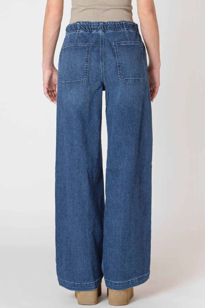 Room 34 By Dex Wide Leg Knit Denim Pant Dark Denim Wash