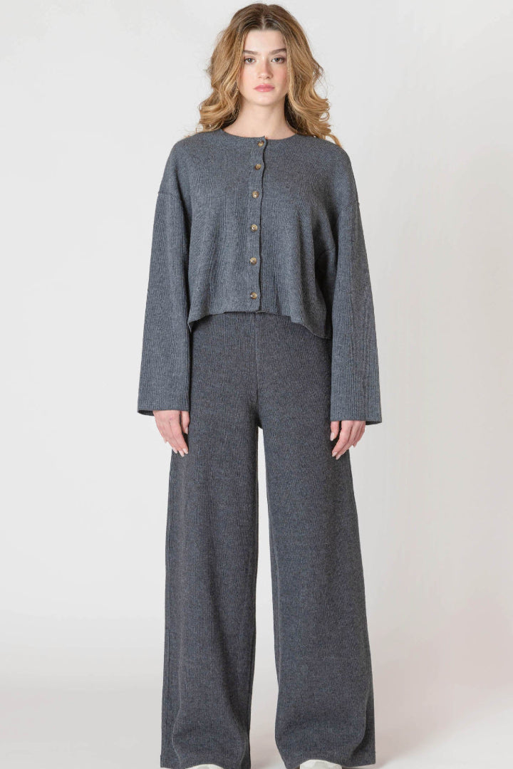 Room 34 Wide Leg Knit Ribbed Pant