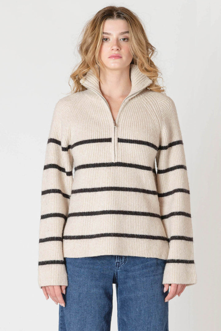 Room 34 Half-Zip Longline Sweater Oat/Black Stripe
