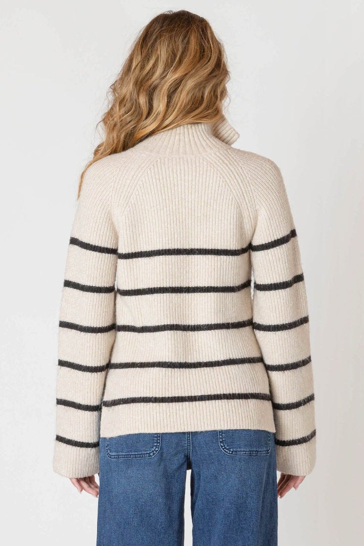 Room 34 Half-Zip Longline Sweater Oat/Black Stripe