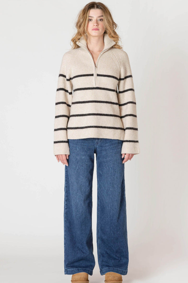Room 34 Half-Zip Longline Sweater Oat/Black Stripe