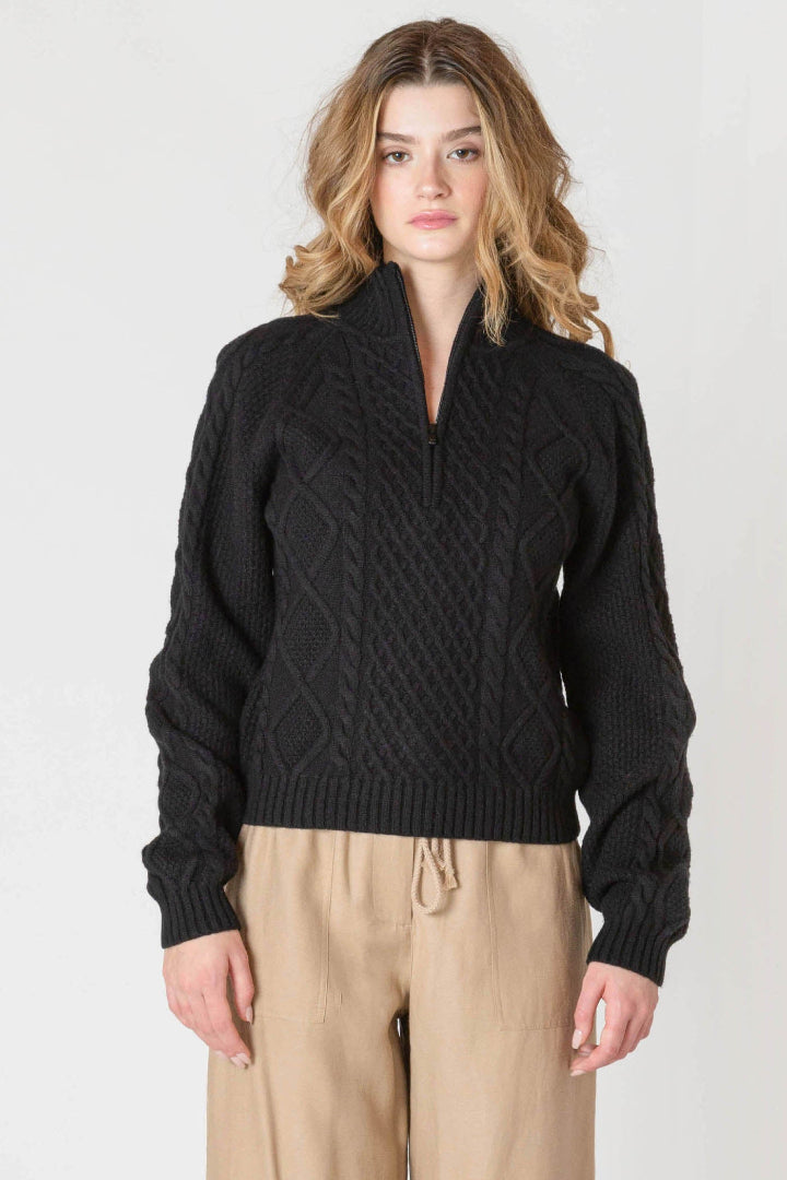 Room 34 Half Zip Cable Sweater Black