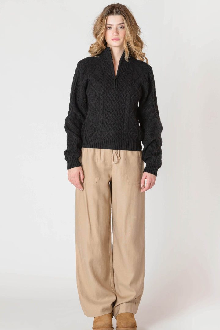 Room 34 Half Zip Cable Sweater Black