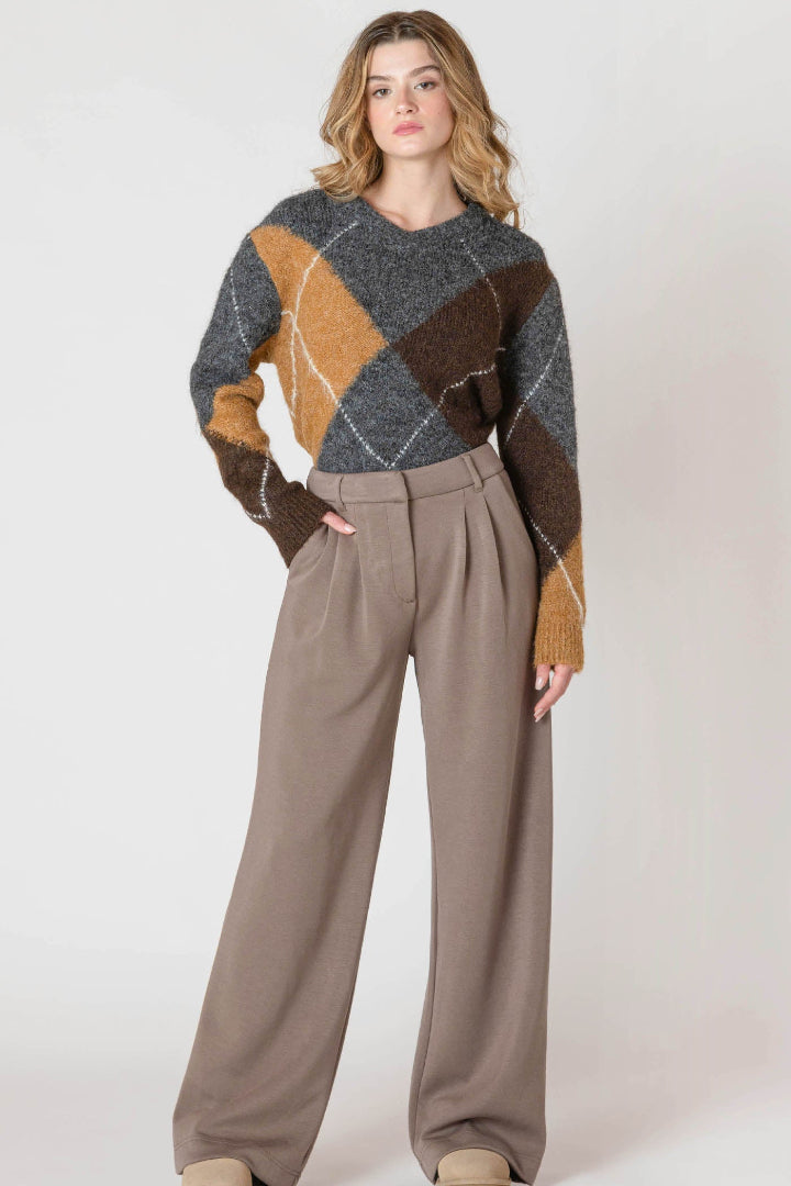 Room 34 By Dex Wide Leg Knit Trouser Dark Taupe