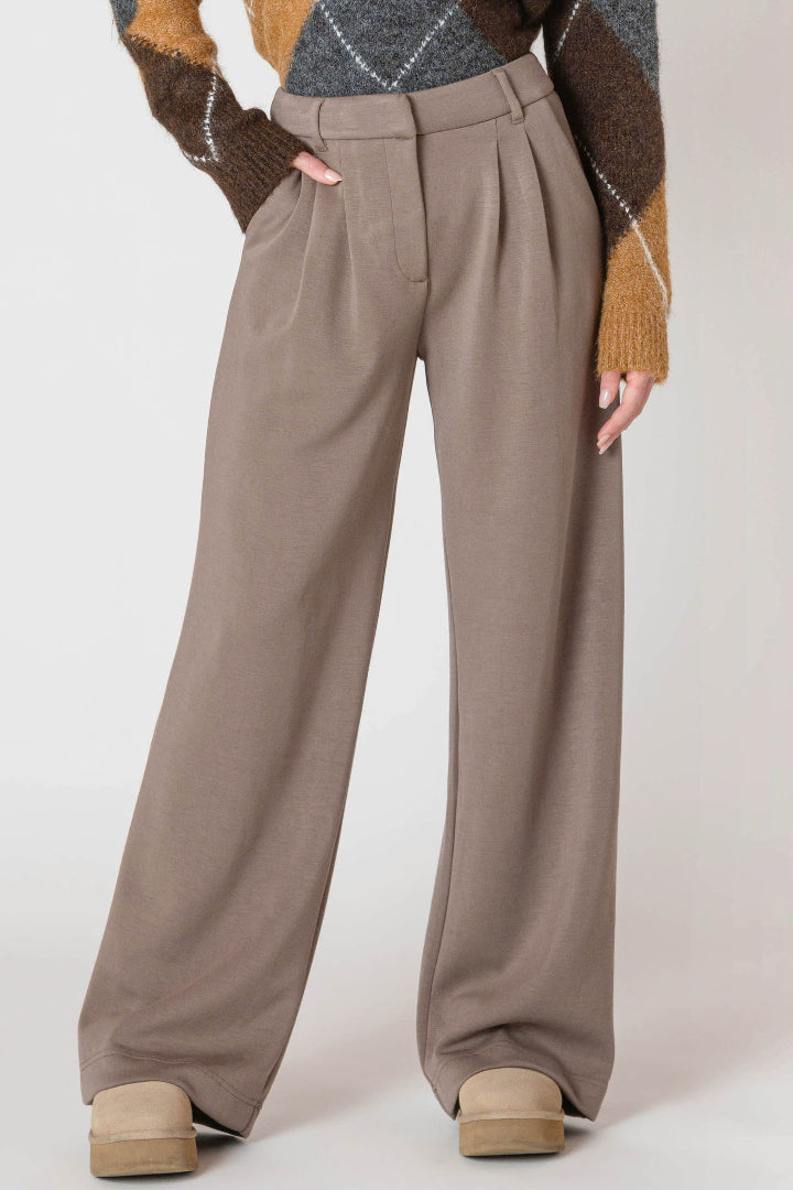 Room 34 By Dex Wide Leg Knit Trouser Dark Taupe