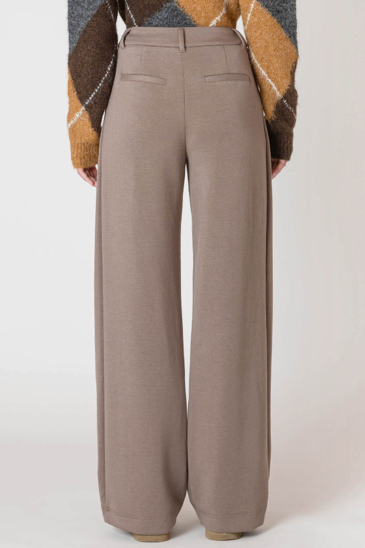 Room 34 By Dex Wide Leg Knit Trouser Dark Taupe