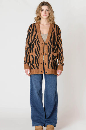 Room 34 Button Front Patterned Cardigan Tiger