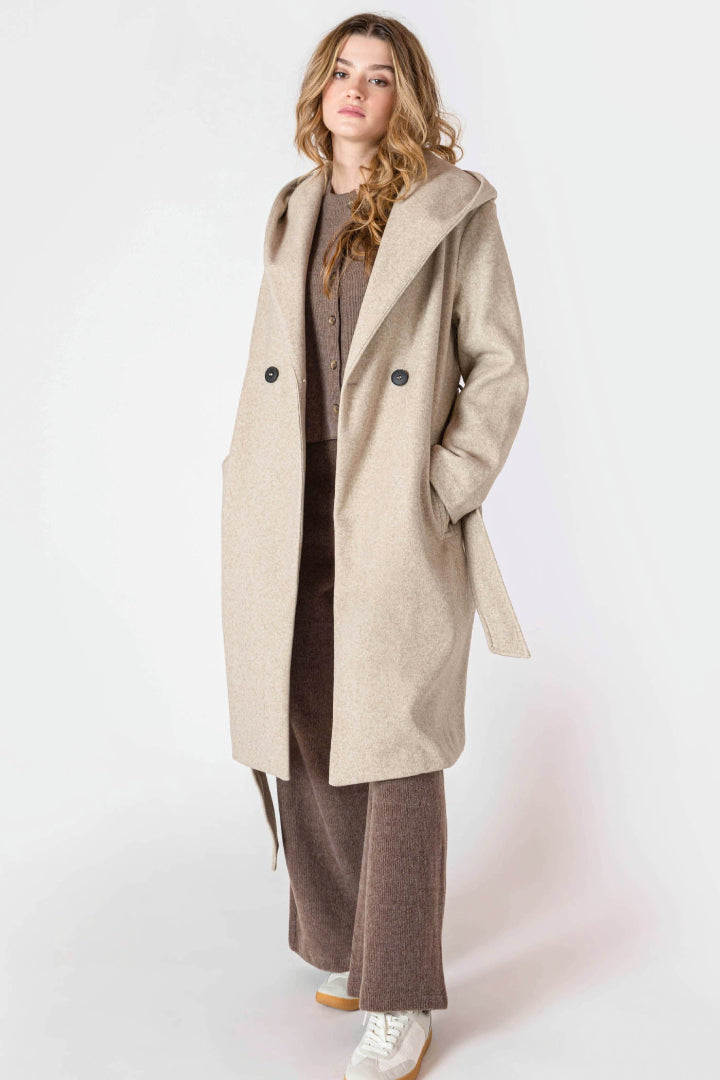 Room 34 Belted Hooded Coat Stone