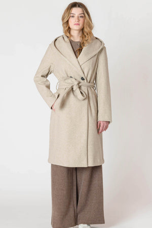 Room 34 Belted Hooded Coat Stone
