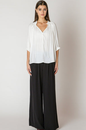 Black Tape Soft Pleated Top White