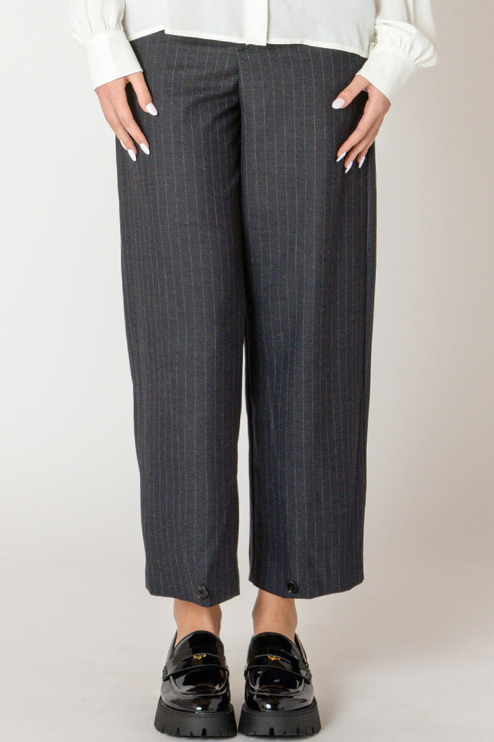 Black Tape Button Hem Pant Charcoal Stripe