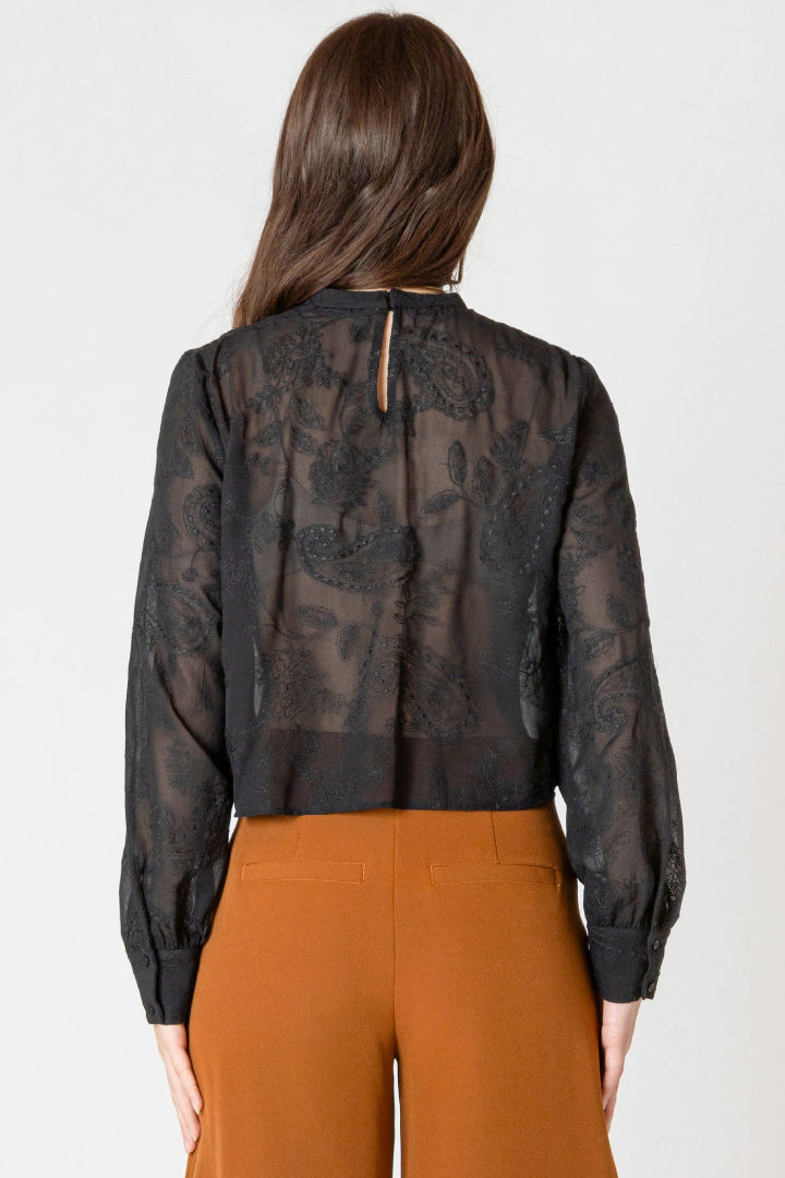 Black Tape Embroidered Lace Insert Top Black