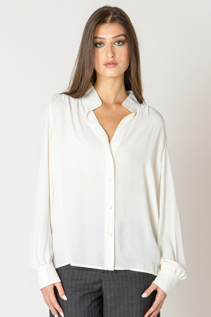 Black Tape Relaxed Button Front Blouse Off-White