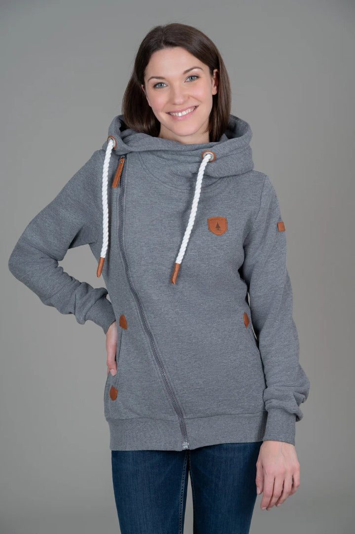 Wanakome Athena Asymmetric Full Zip Hoodie Dark Grey Heather