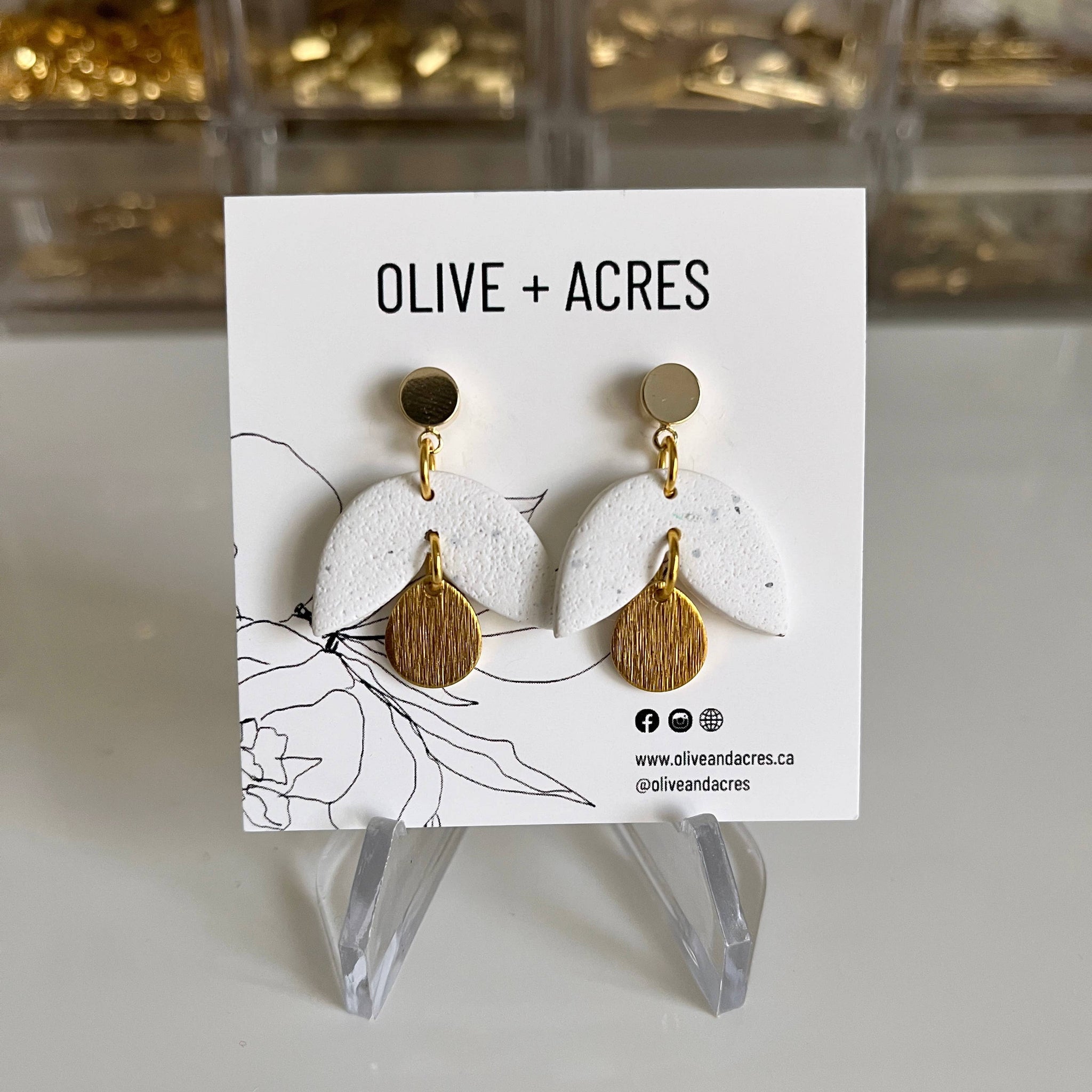Mia | White Granite Clay Earrings