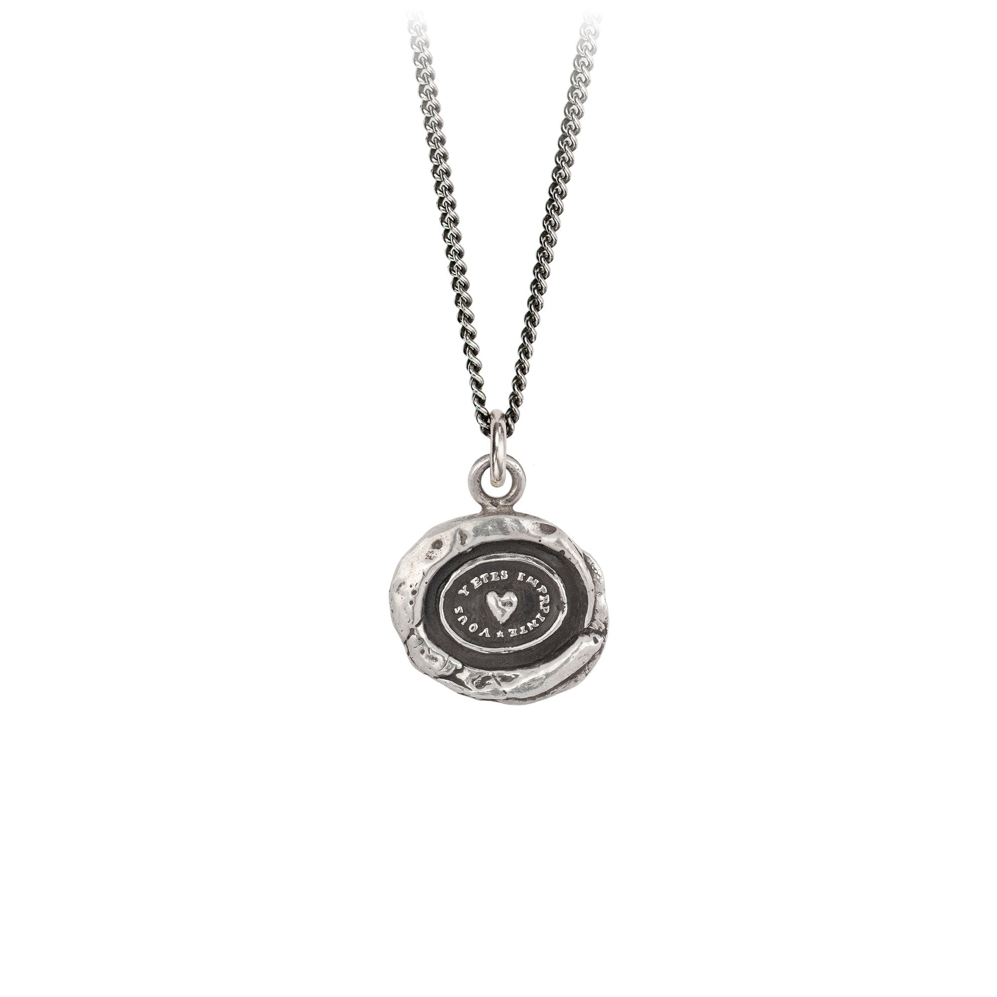 Pyrrha Talisman Heart Print 16" Oxidized Fine Chain