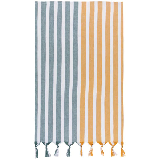 Danica Heirloom Tea Towel Caban Stripe Lagoon/Ochre